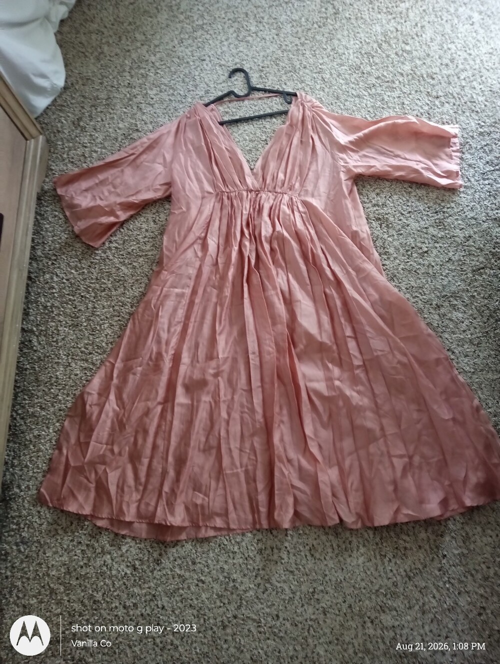Anthropologie Deep-V Cinched-Waist Kaftan Maxi Rose Pink / One Size - Picture 2 of 8